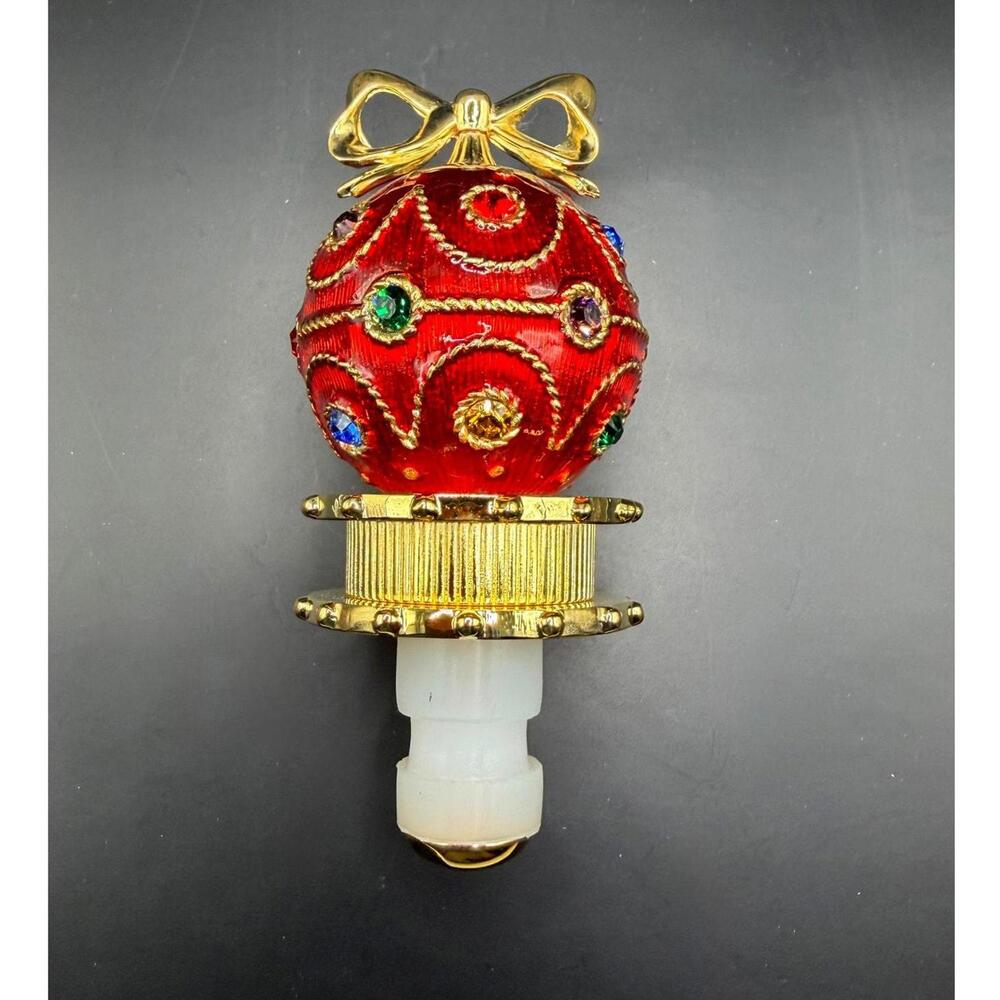 Neiman Marcus Jeweled Red Christmas Bottle Stopper Ornament Wine Holiday Decor
